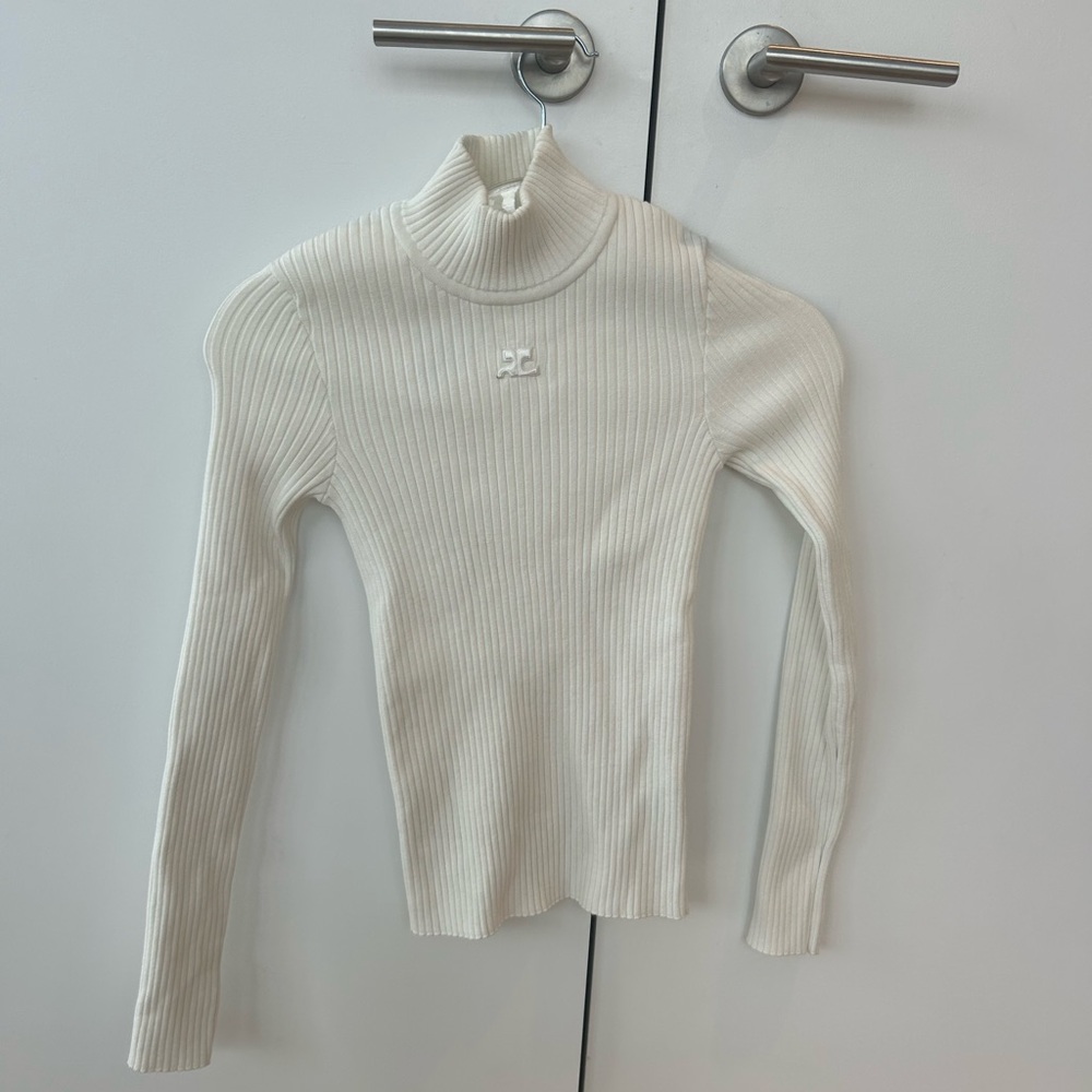 Courreges White Ribbed Turtleneck Sweater